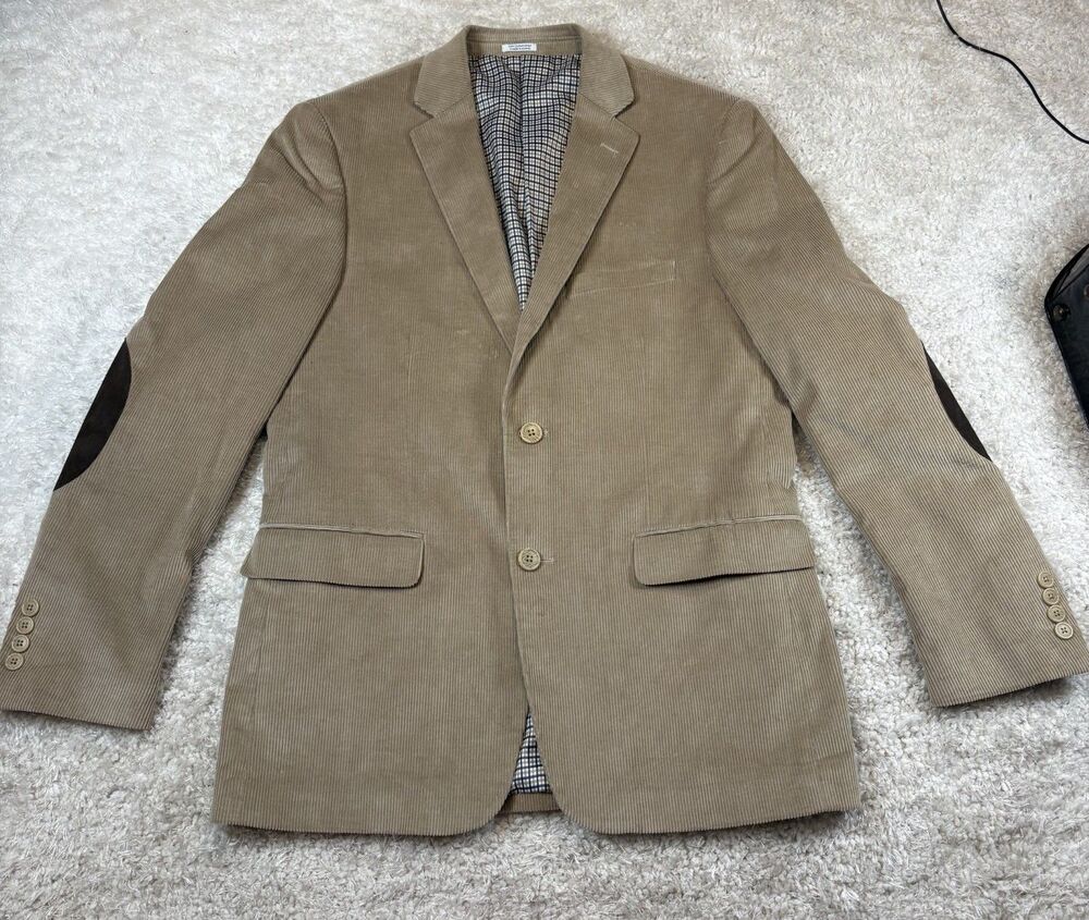 Saddlebred Heritage Mens Beige Corduroy 2-Button Sport Coat Blazer 42R Elbow